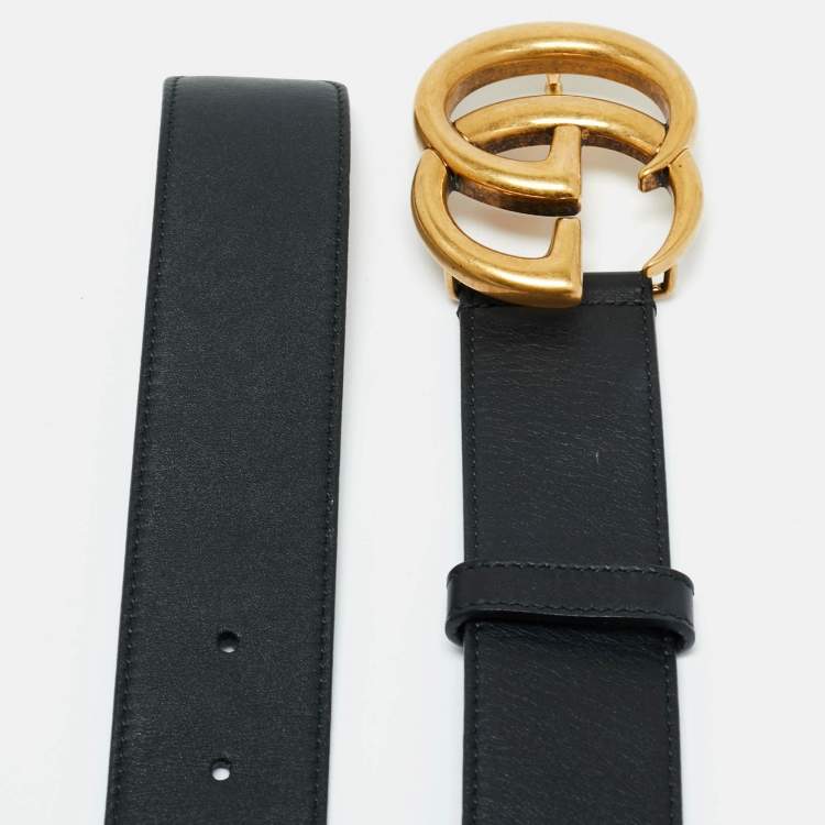 Pre Owned Gucci Black Leather GG Marmont Buckle Belt 95CM