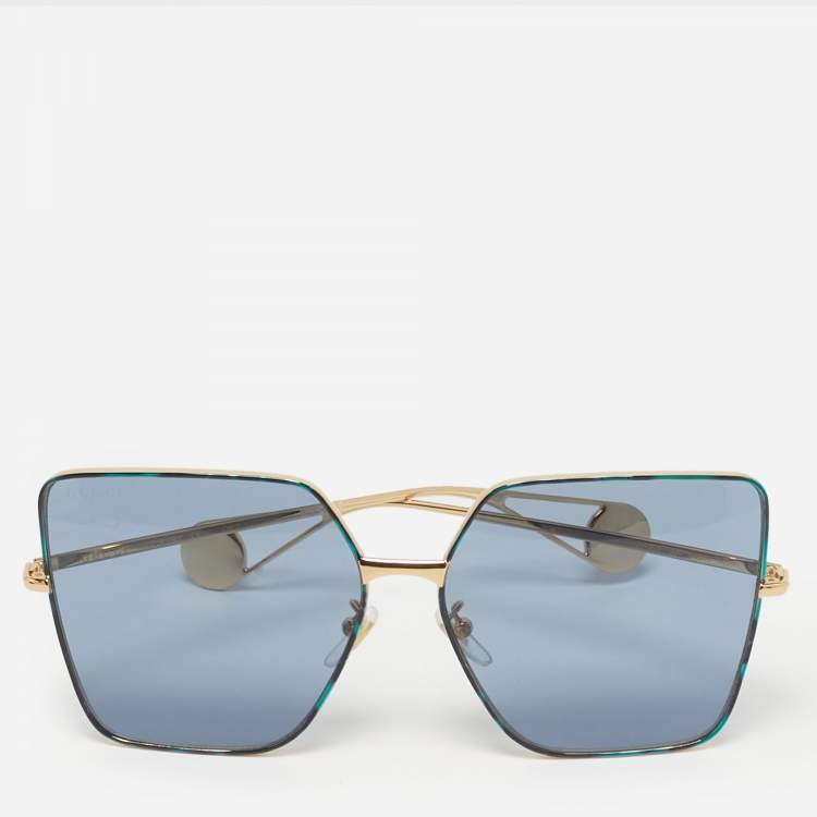 Pre Owned Gucci Blue/Gold Tone GG0436S Square Sunglasses