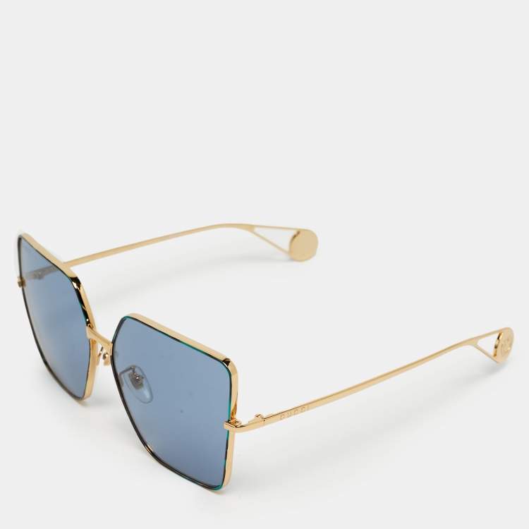 Pre Owned Gucci Blue/Gold Tone GG0436S Square Sunglasses