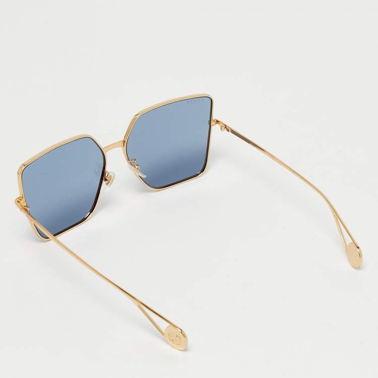 Pre Owned Gucci Blue/Gold Tone GG0436S Square Sunglasses
