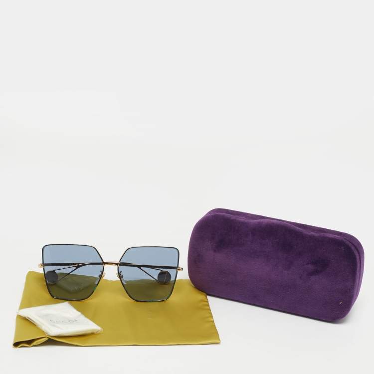 Pre Owned Gucci Blue/Gold Tone GG0436S Square Sunglasses