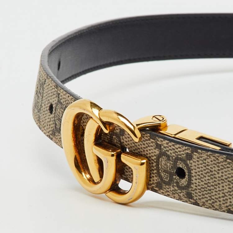 Pre Owned Gucci Beige/Black GG Supreme Canvas and Leather Marmont Thin Reversible Belt 80CM