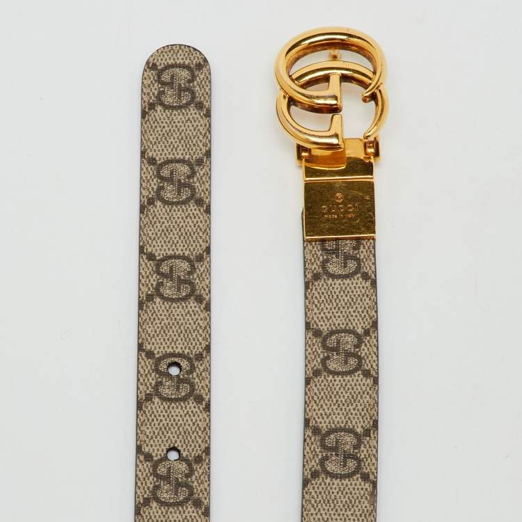 Pre Owned Gucci Beige/Black GG Supreme Canvas and Leather Marmont Thin Reversible Belt 80CM