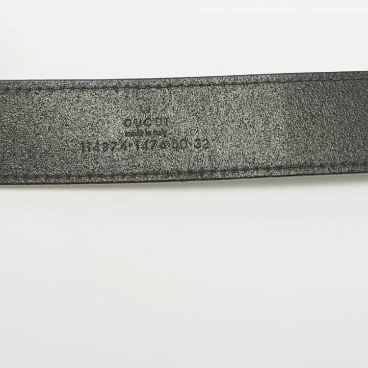 Pre Owned Gucci Black Leather Interlocking G Buckle Belt 80 CM