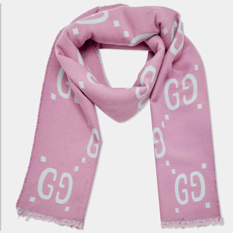 Pre Owned Gucci Pink GG/Blue Wool Scarf 