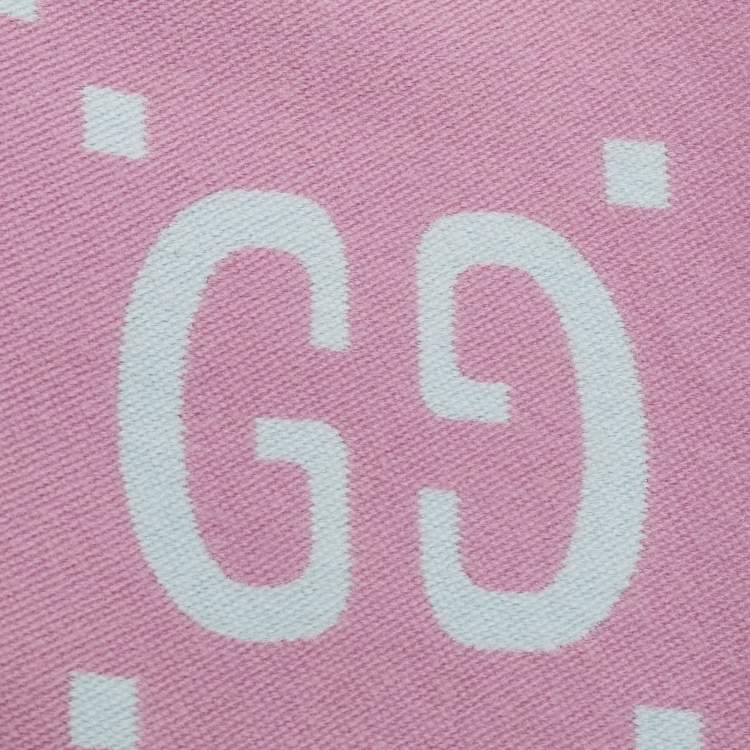 Pre Owned Gucci Pink GG/Blue Wool Scarf 