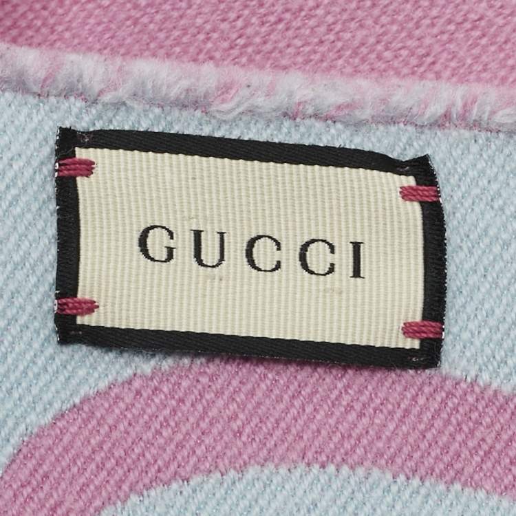 Pre Owned Gucci Pink GG/Blue Wool Scarf 
