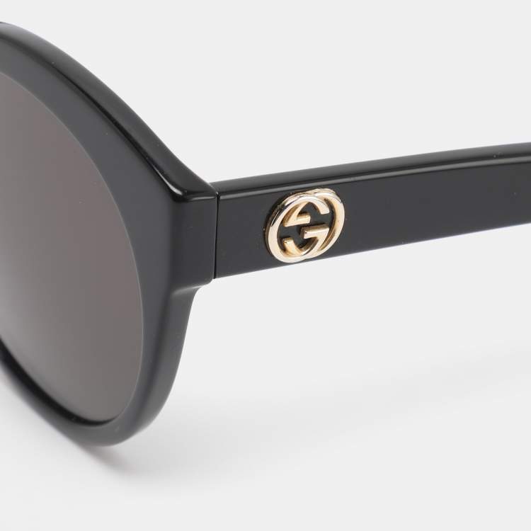 Pre Owned Gucci Black Acetate GG0028S Round Sunglasses 