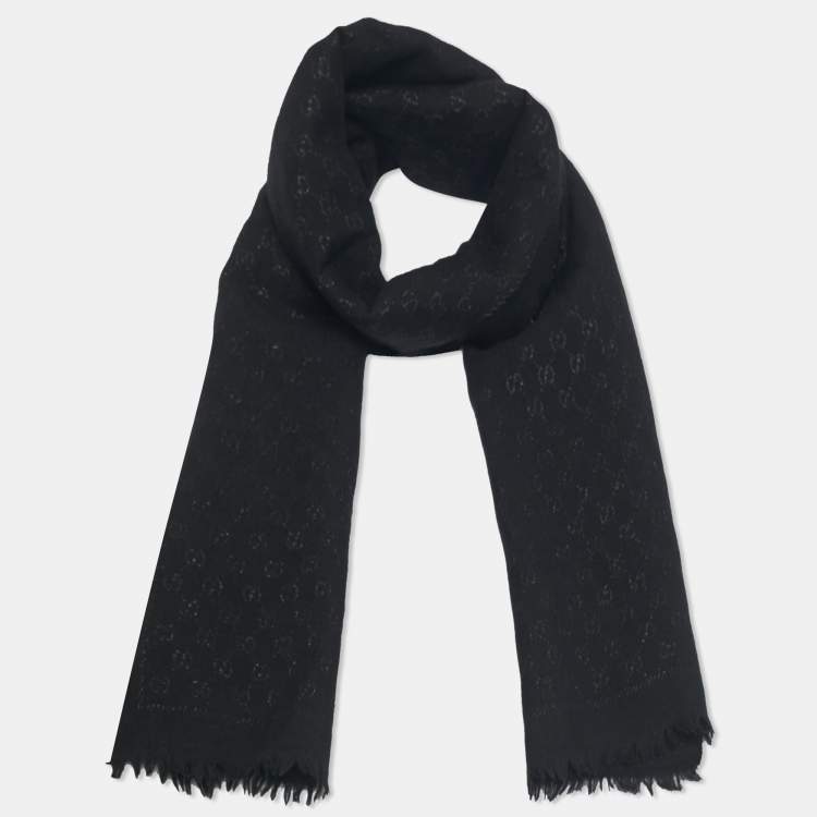 Pre Owned Gucci Black GG Lamé Wool Scarf