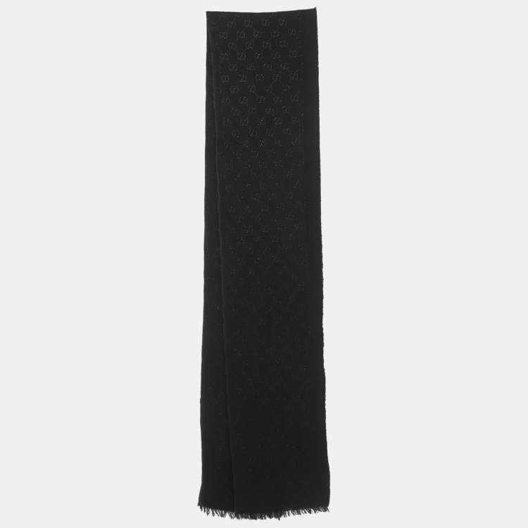 Pre Owned Gucci Black GG Lamé Wool Scarf