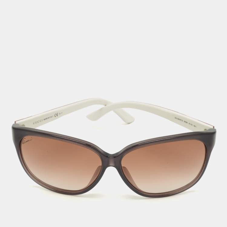 Pre Owned Gucci White/Brown Gradient GG 3551/F/S Interlocking G Oversized Sunglasses