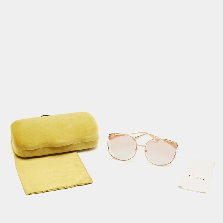 Pre Owned Gucci Pink/Gold Tone Gradient Interlocking G Oversized Sunglasses