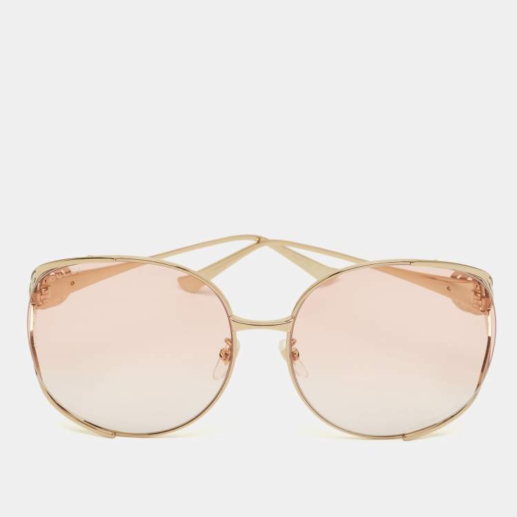 Pre Owned Gucci Pink/Gold Tone Gradient Interlocking G Oversized Sunglasses