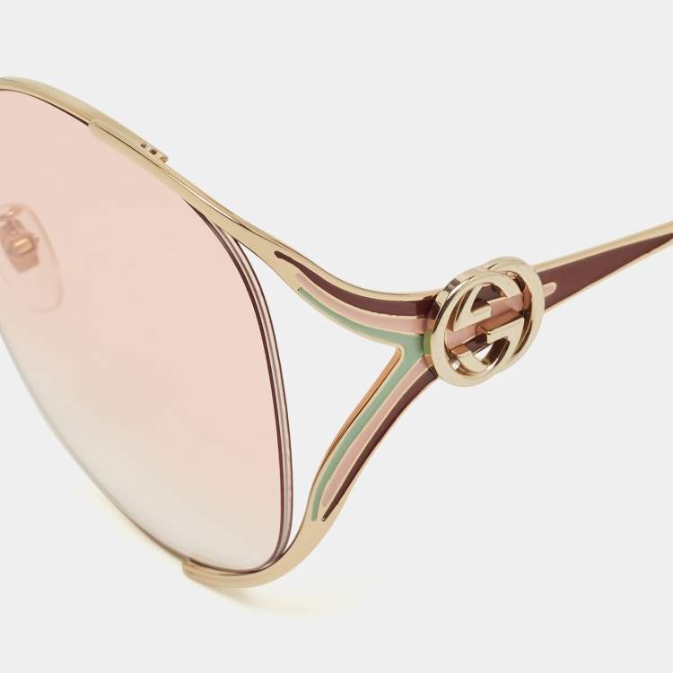 Pre Owned Gucci Pink/Gold Tone Gradient Interlocking G Oversized Sunglasses