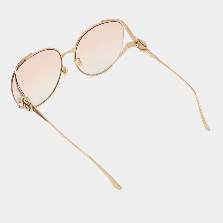 Pre Owned Gucci Pink/Gold Tone Gradient Interlocking G Oversized Sunglasses