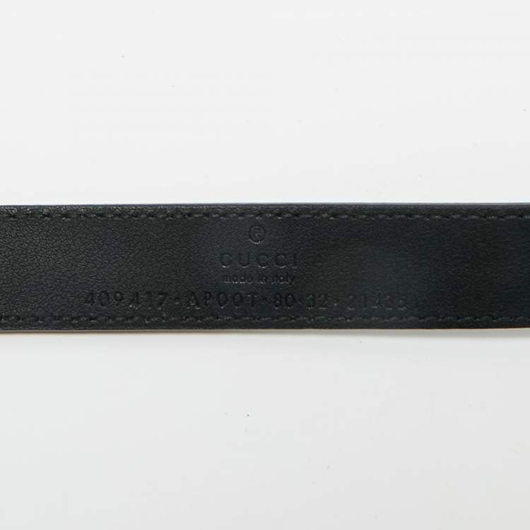 Pre Owned Gucci Black Leather GG Marmont Slim Belt 80CM