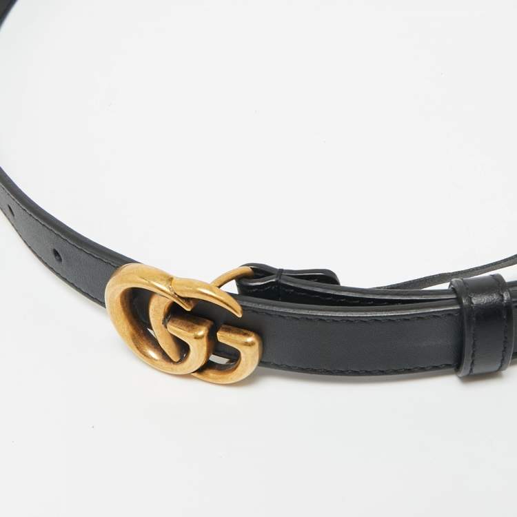 Pre Owned Gucci Black Leather GG Marmont Slim Belt 80CM