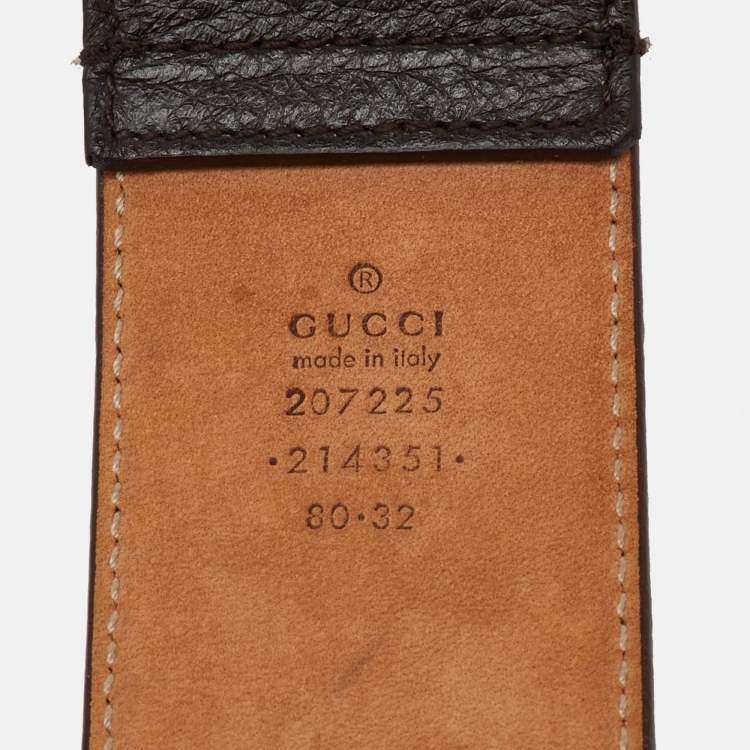 Pre Owned Gucci Dark Brown Leather Studded Buckle Belt 80CM