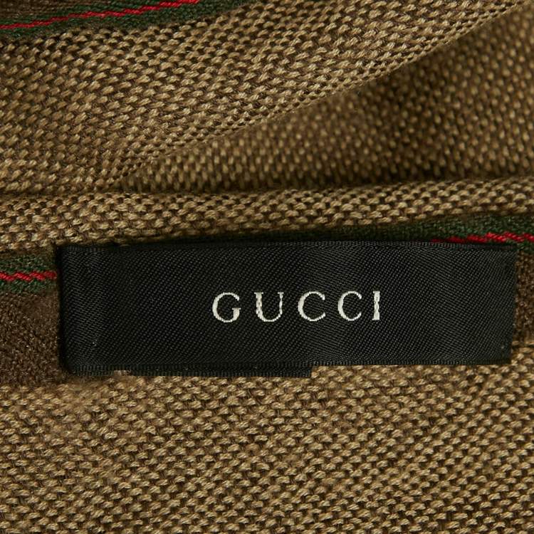 Pre Owned Gucci Vintage Brown Wool & Silk Logo Strip Detail Scarf