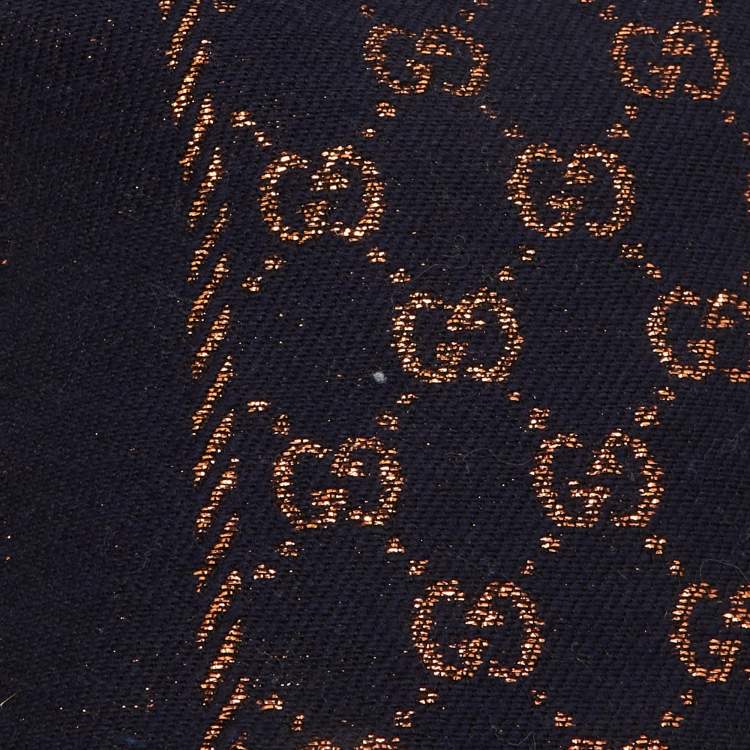 Pre Owned Gucci Navy Blue Metallic GG Wool Scarf