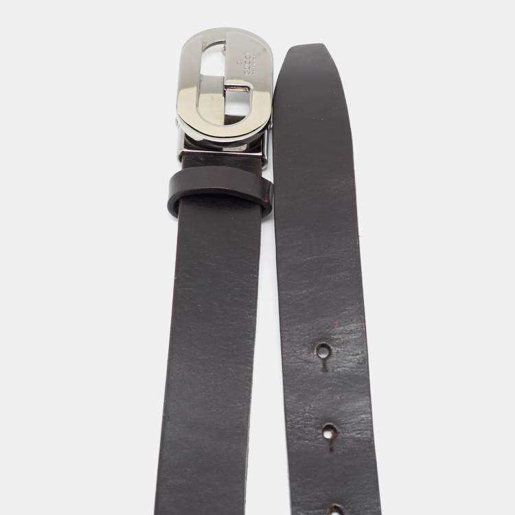 Pre Owned Gucci Dark Brown Leather G Buckle Belt 70CM