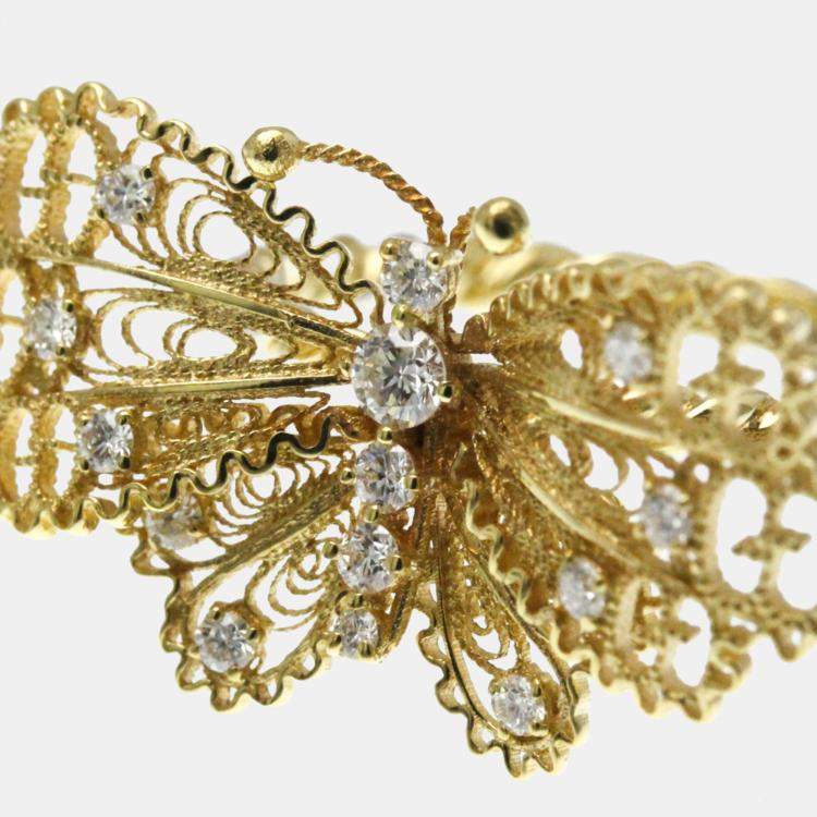 Pre Owned Gucci Le March Des Merveilles Butterfly Yellow Gold 18K Fashion Diamond Band Ring Gold EU 52 