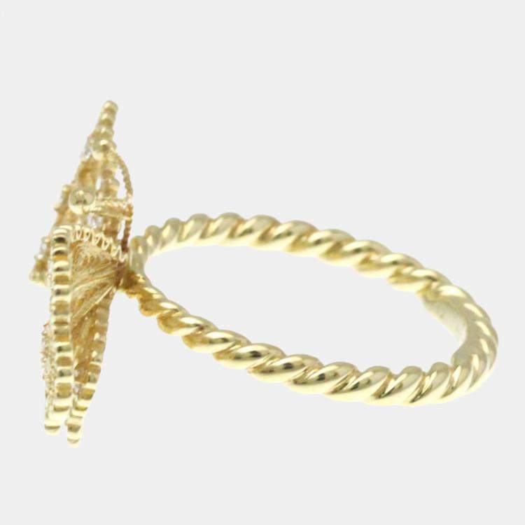 Pre Owned Gucci Le March Des Merveilles Butterfly Yellow Gold 18K Fashion Diamond Band Ring Gold EU 52 