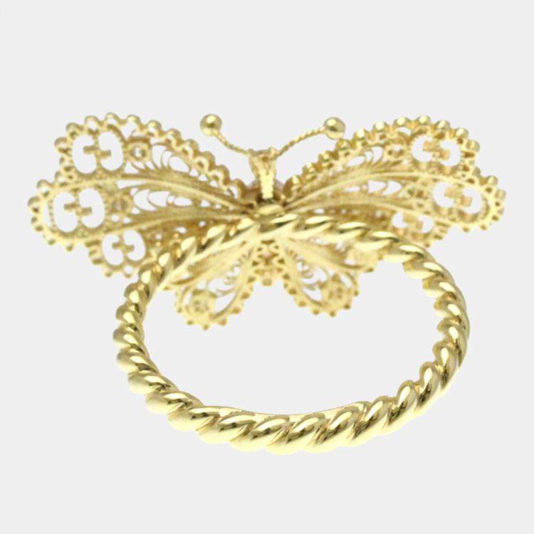 Pre Owned Gucci Le March Des Merveilles Butterfly Yellow Gold 18K Fashion Diamond Band Ring Gold EU 52 