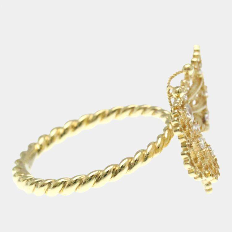 Pre Owned Gucci Le March Des Merveilles Butterfly Yellow Gold 18K Fashion Diamond Band Ring Gold EU 52 