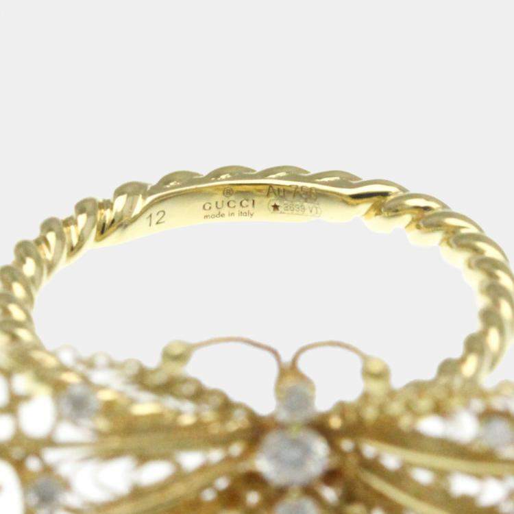 Pre Owned Gucci Le March Des Merveilles Butterfly Yellow Gold 18K Fashion Diamond Band Ring Gold EU 52 