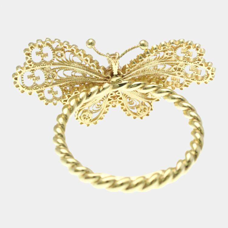 Pre Owned Gucci Le March Des Merveilles Butterfly Yellow Gold 18K Fashion Diamond Band Ring Gold EU 52 