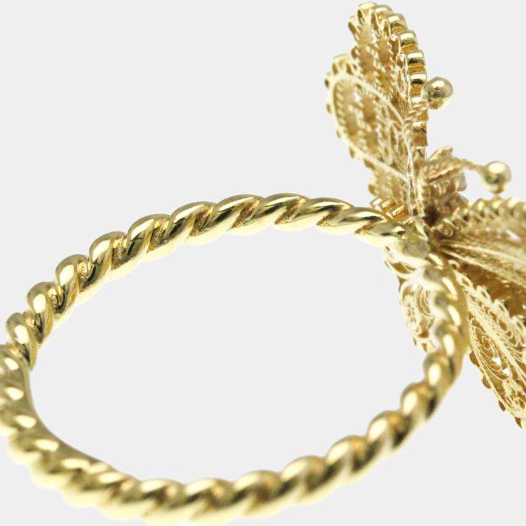 Pre Owned Gucci Le March Des Merveilles Butterfly Yellow Gold 18K Fashion Diamond Band Ring Gold EU 52 