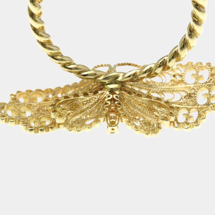 Pre Owned Gucci Le March Des Merveilles Butterfly Yellow Gold 18K Fashion Diamond Band Ring Gold EU 52 