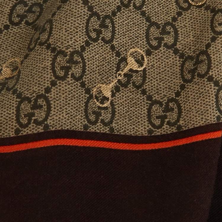 Pre Owned Gucci Brown GG Horsebit Print Modal Scarf 