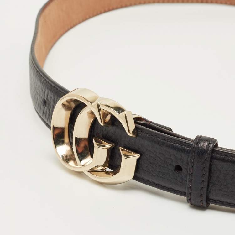 Pre Owned Gucci Black Leather Double G Buckle Belt 80CM