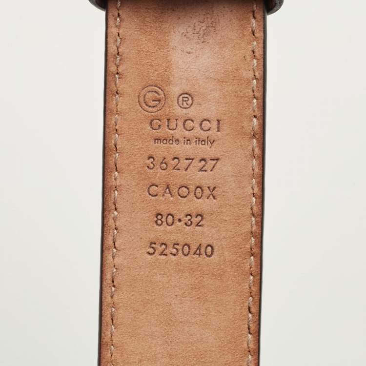 Pre Owned Gucci Black Leather Double G Buckle Belt 80CM