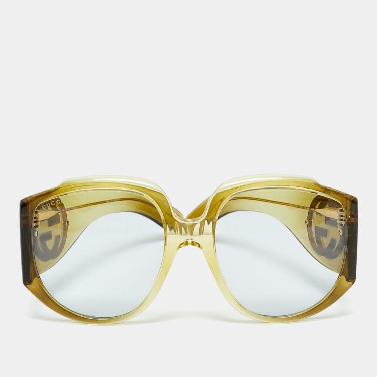 Pre Owned Gucci Green GG0151S Interlocking G Oversized Sunglasses