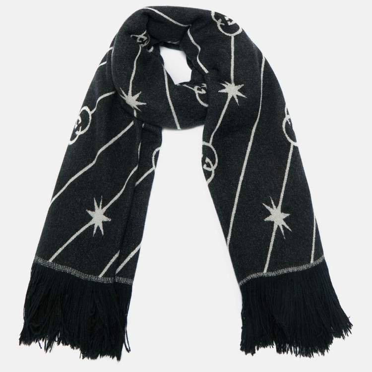 Pre Owned Gucci Black GG Wool Jacquard Shawl 