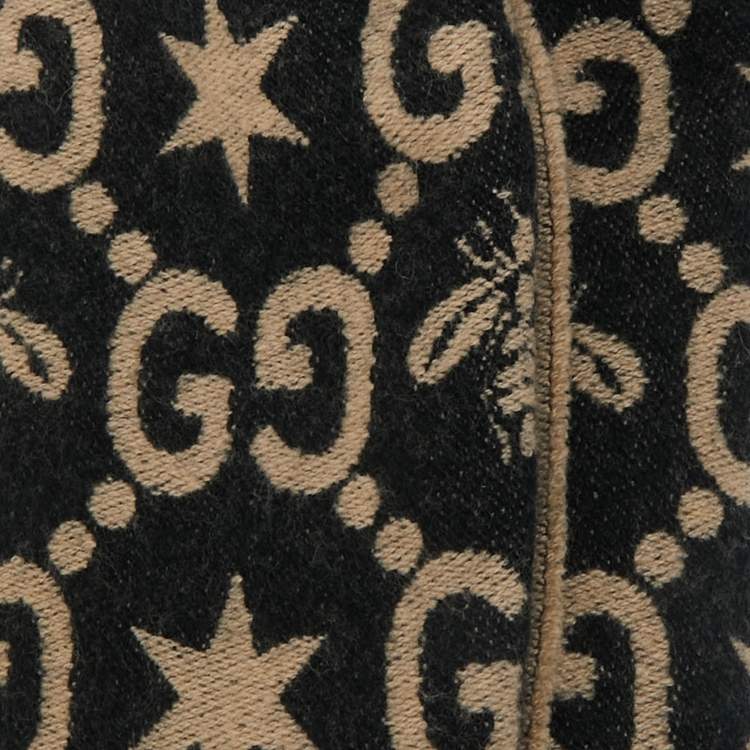 Pre Owned Gucci Black GG/Bee Jacquard Wool Shawl 