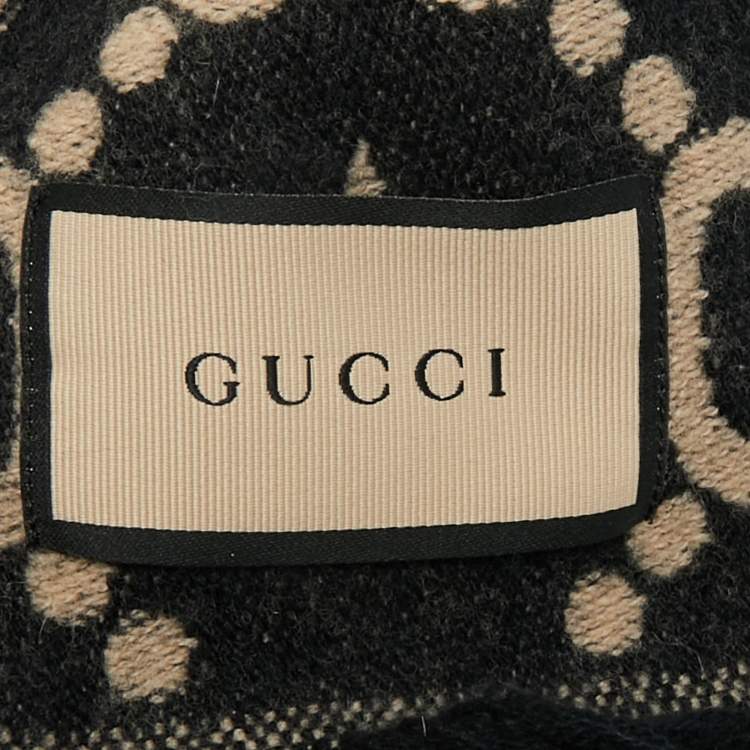 Pre Owned Gucci Black GG/Bee Jacquard Wool Shawl 