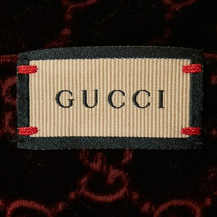 مملوكة مسبقًا Gucci Burgundy Monogram Velvet Fringed Thin Scarf 
