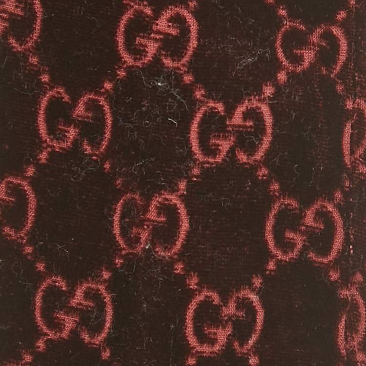 مملوكة مسبقًا Gucci Burgundy Monogram Velvet Fringed Thin Scarf 
