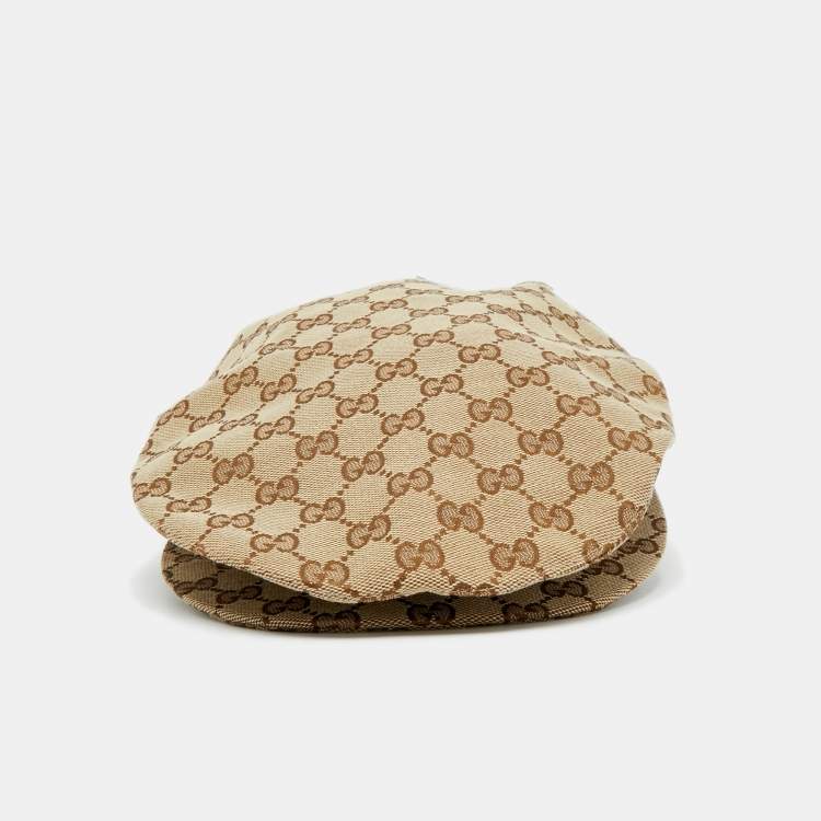 Pre Owned Gucci Beige GG Cotton Canvas Flat Cap M