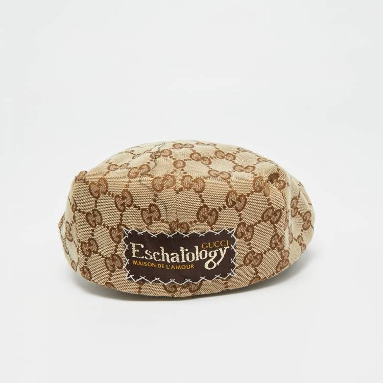 Pre Owned Gucci Beige GG Cotton Canvas Flat Cap M
