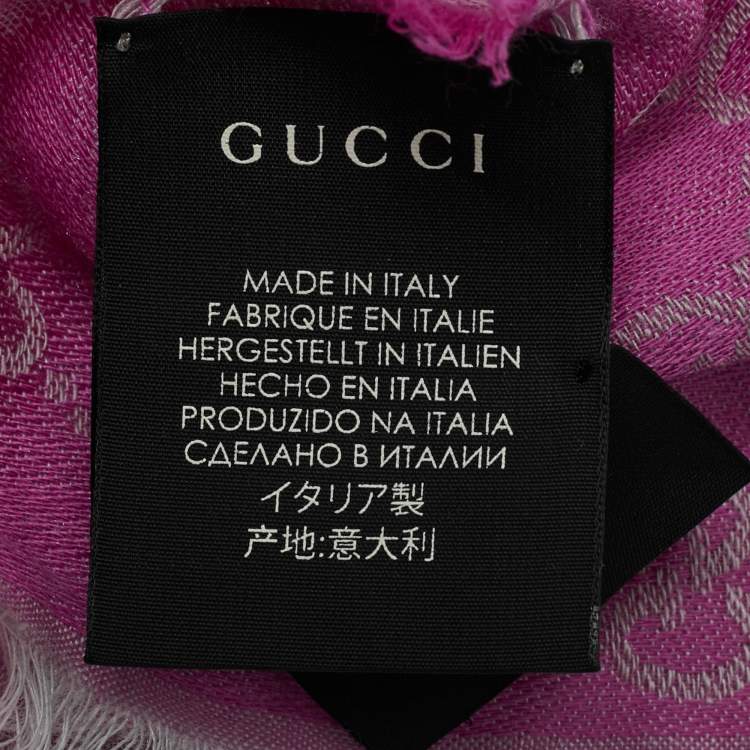 Pre Owned Gucci Pink GG Jacquard Wool Blend Scarf 