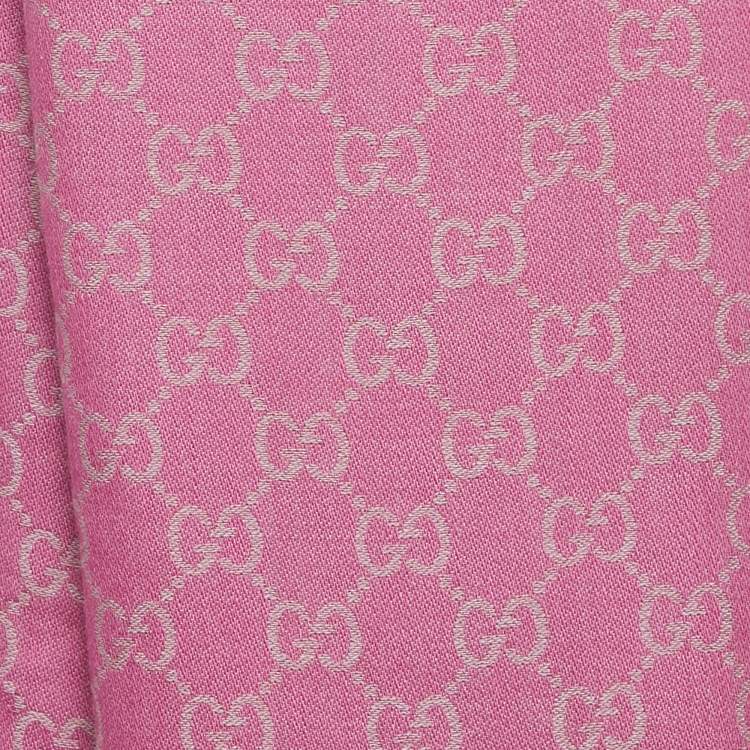 Pre Owned Gucci Pink GG Jacquard Wool Blend Scarf 