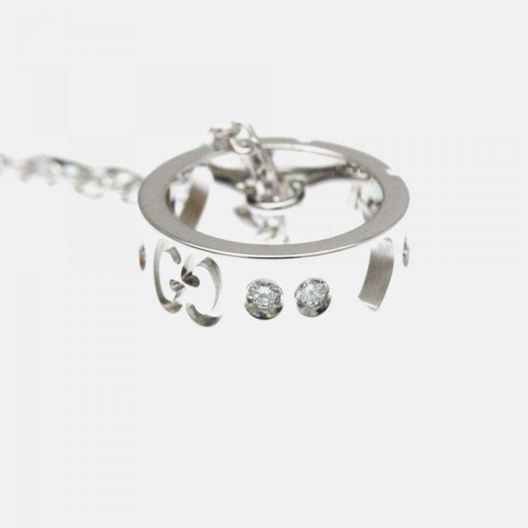 Pre Owned Gucci Icon Amor Diamond White Gold 18K Diamond Pendant Necklace Silver