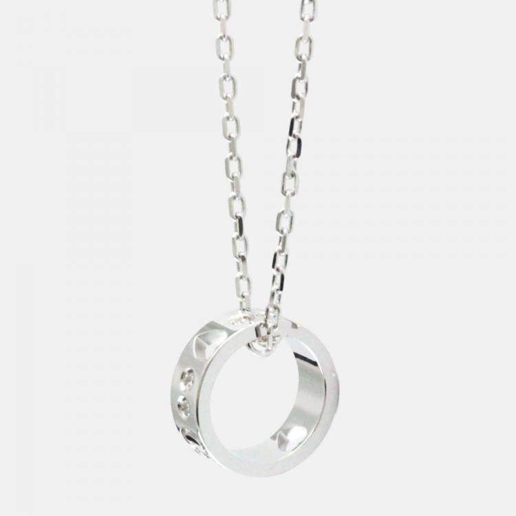 Pre Owned Gucci Icon Amor Diamond White Gold 18K Diamond Pendant Necklace Silver