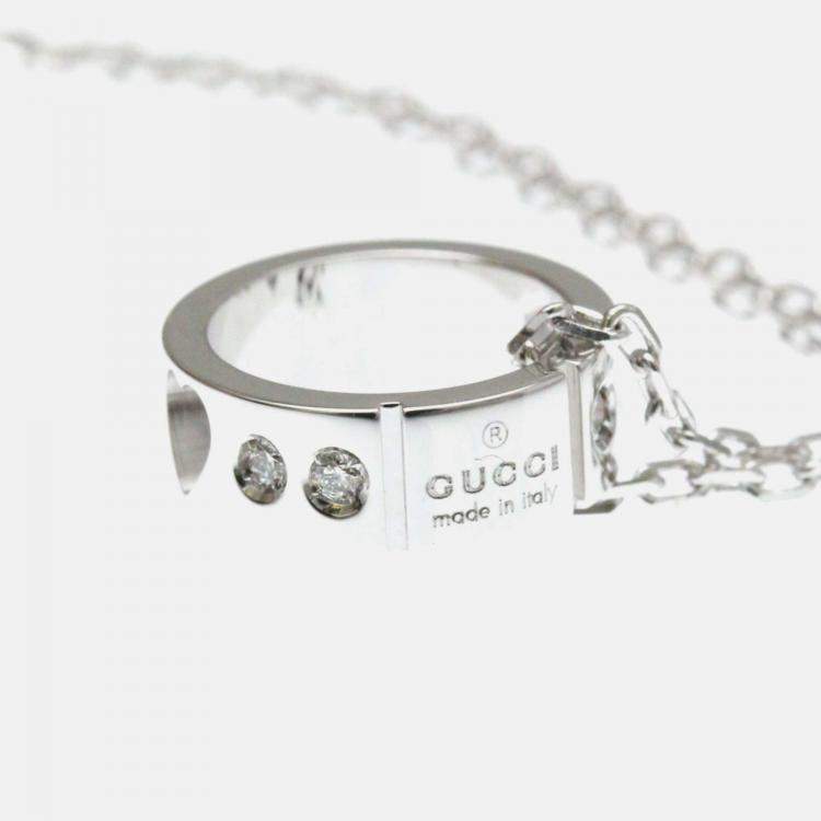 Pre Owned Gucci Icon Amor Diamond White Gold 18K Diamond Pendant Necklace Silver