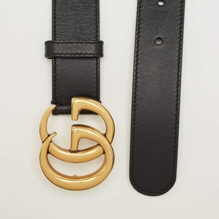 Pre Owned Gucci Black Leather GG Marmont Buckle Belt 75 CM